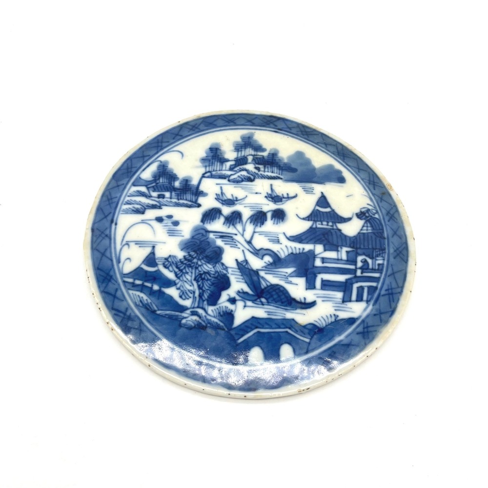 Vintage Mottahedeh Blue Canton Round Ceramic Tea Tile Coaster‎